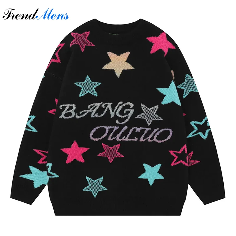 

Мужской свитер с принтом в виде пентаграммы, Модный повседневный свободный трикотажный свитер в стиле High Street для пар, Осень-зима