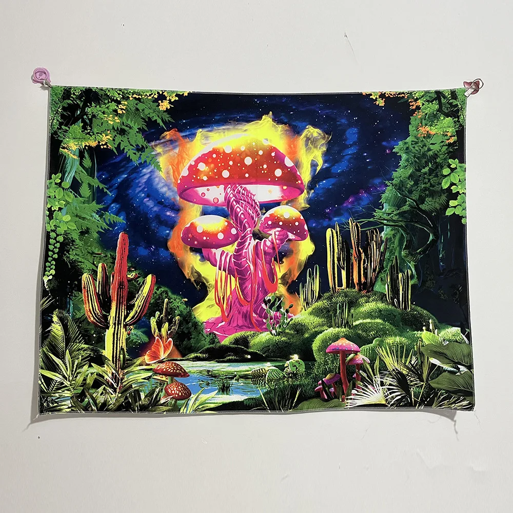 Tapestry Decor Fluorescent mandala tapestry UV psychedelic mushroom decoration home bedroom aesthetic room art decoration