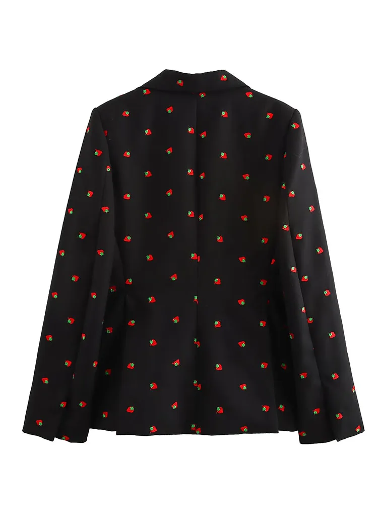 2024 Autumn and Winter New Arrivals Women's Fashion Versatile Strawberry Pattern Printed Single Button Casual Suit Jacket 2