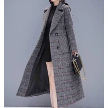Abrigo de lana de manga larga para mujer, abrigo holgado con bolsillos a cuadros, cálido, de algodón, informal, para otoño e invierno, 2022