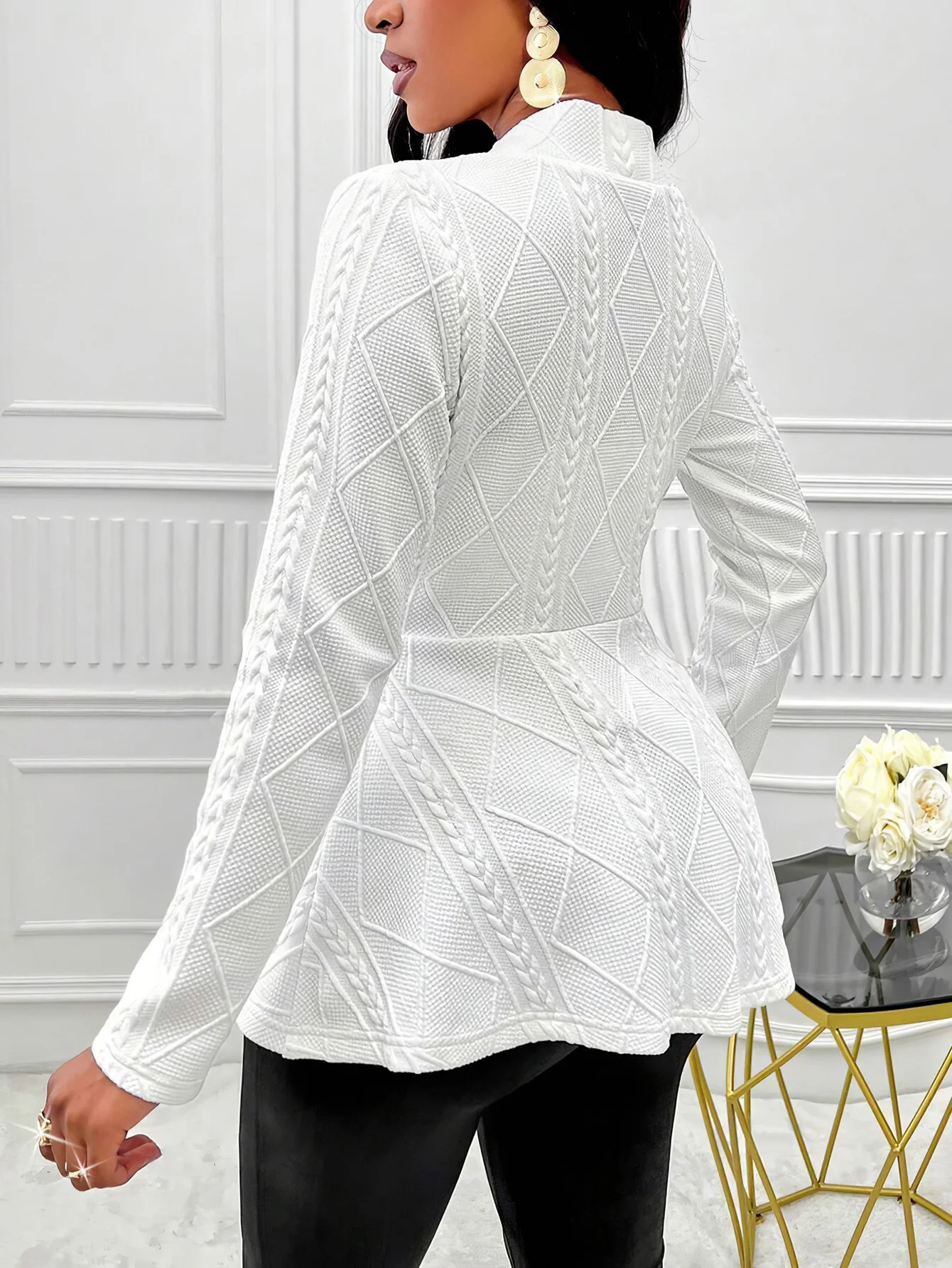 Women's Autumn Winter Long-Sleeved Jacquard Blazer