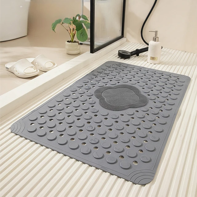 แผ่นรองอาบน้ำสำหรับอ่างอาบน้ำและฝักบัวกันลื่นพร้อมถ้วยดูด ขัดเท้าแบบขัดผิวพร้อมรูระบายน้ำ จุดนวด 1