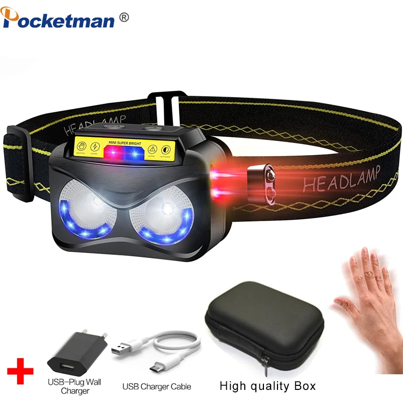 

LED Headlamp Rechargeable Motion Sensor Headlamps Flashlight LED Headlight Waterproof Head Torch Light Lamp Camping Fishing