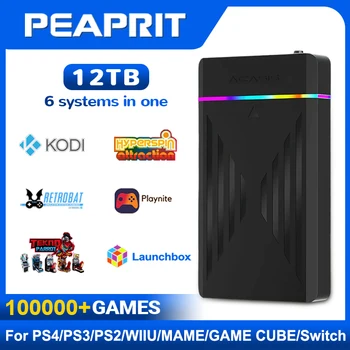 HDD da gioco PEAPRIT da 12 TB con Hyperspin Launchbox Retrobat Playnite 10K+ Console per videogiochi retrò per PS3/PS2/PS/Wii/WIIU/SWITCH 1