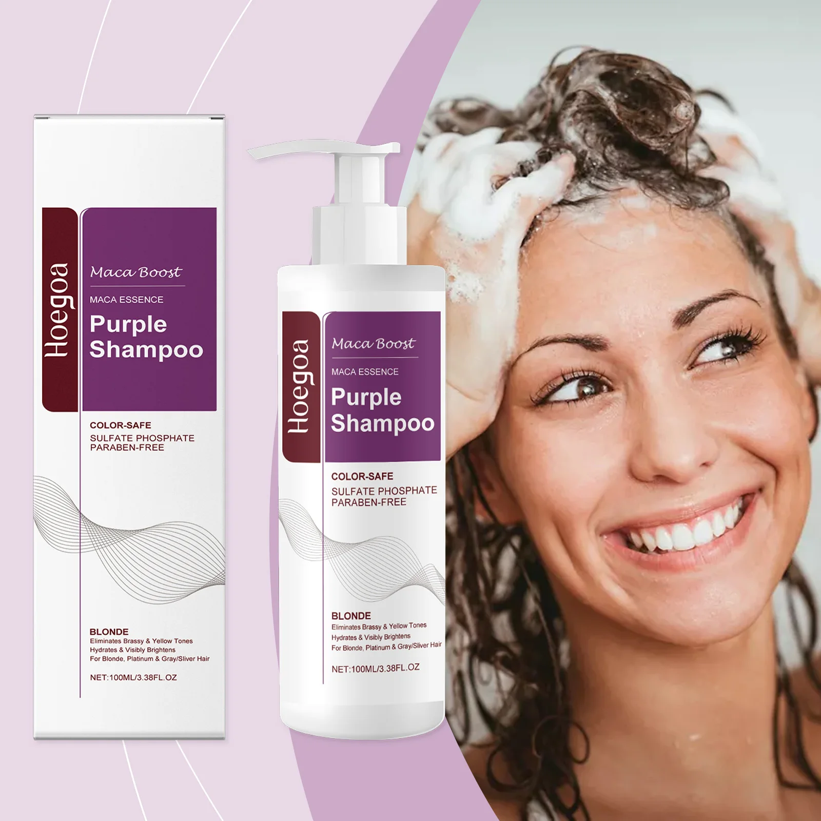 Maca Boost Purple Shampoo Fade Yellow After Bleach Hair Gray Hair Remedy Non-Irritating Purple Hair Mask For Dry Damaged Hair