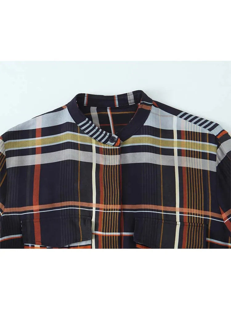 Street Fashion Plaid Shirt 2 Pieces Sets Women Long Sleeve Tops Wide Leg  Pants Set 2025 Summer Casual Woman Outfits