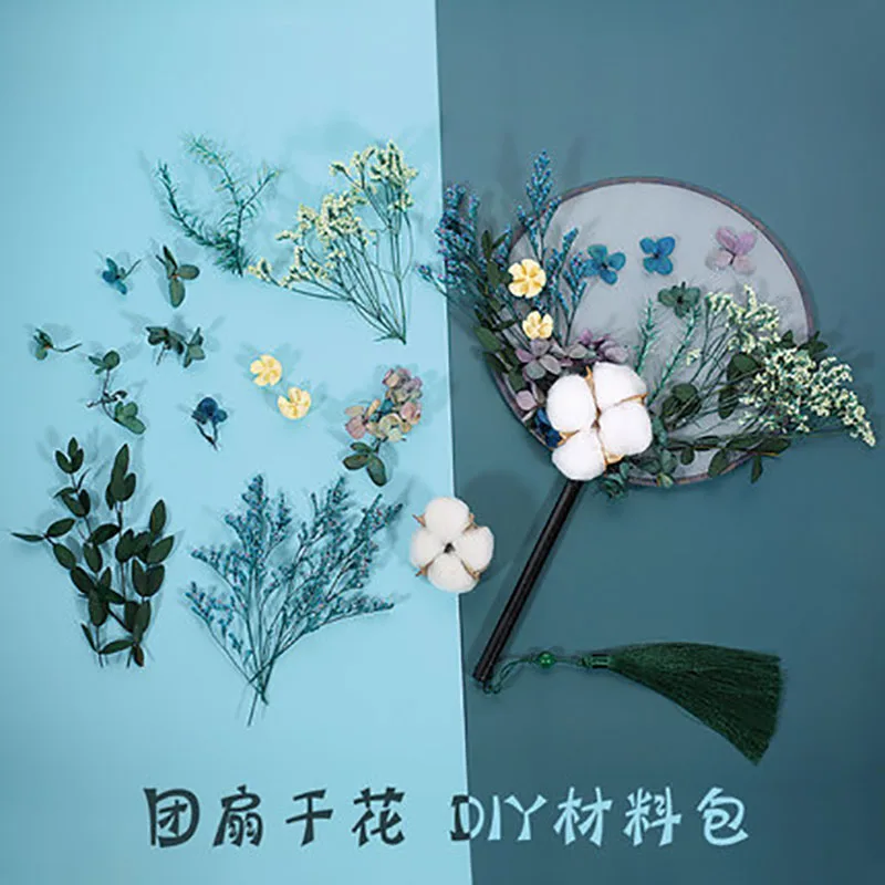 Natural Dried Flowers Fans DIY Kit, Round Painting, Hand Decorative Fans, Craft Making, Hanfu, Home Decoration, Party, Wedding