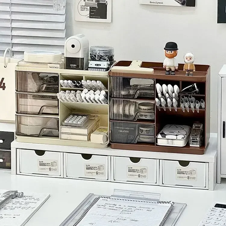 Desktop Drawer Storage Box Inclined Pen Holder Multifunctional Office Storage Shelf Stationery Organizer Students Supplies
