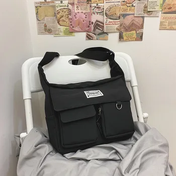 الكورية Ulzzang حقيبة ساعي المرأة الجديدة 2023 حقائب النايلون متعددة جيوب حقائب كروسبودي للنساء مدرسة كتاب حقيبة كتف الفتيات كيس