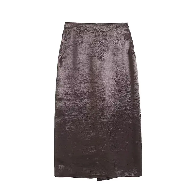 

Women's 2023 Chic Fashion Temperament High Sense Satin Soft Texture Split Long Skirt Retro High Waist Zipper Skirt Mujer