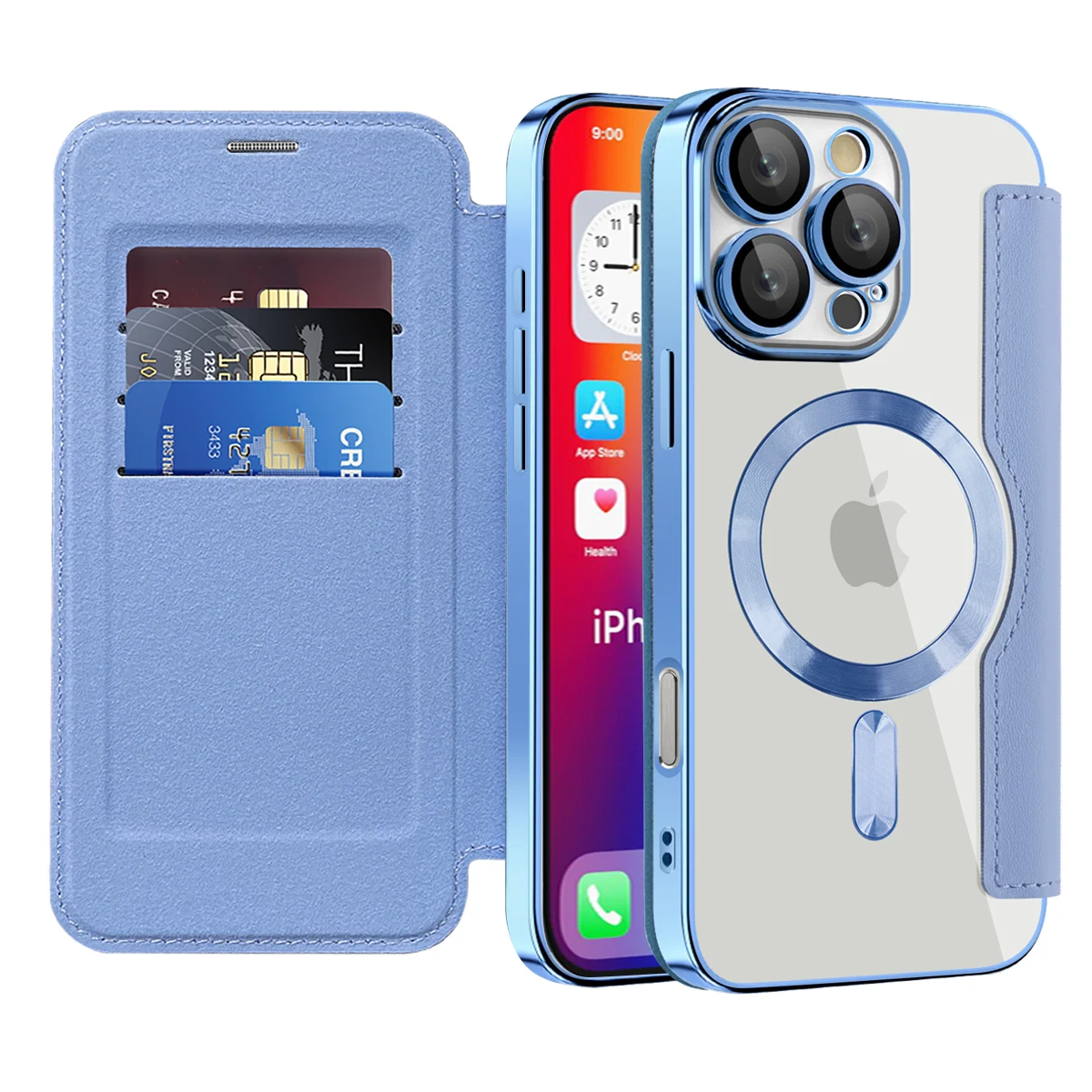 Premium Flip Magnetic Leather Case with Wireless Charging and Transparent Card Wallet Cover