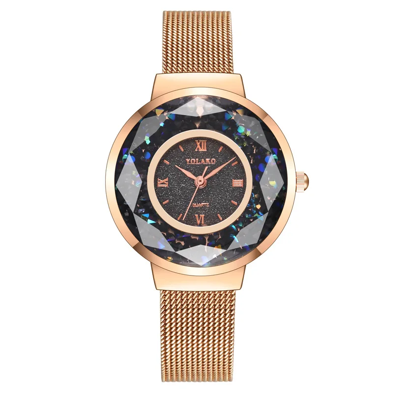 

Women Round Quartz Luxury Dial Casual Wrist Watches Stainless Net Strap Fashionable Clock Waterproof Wristwatch for Ladies Gift