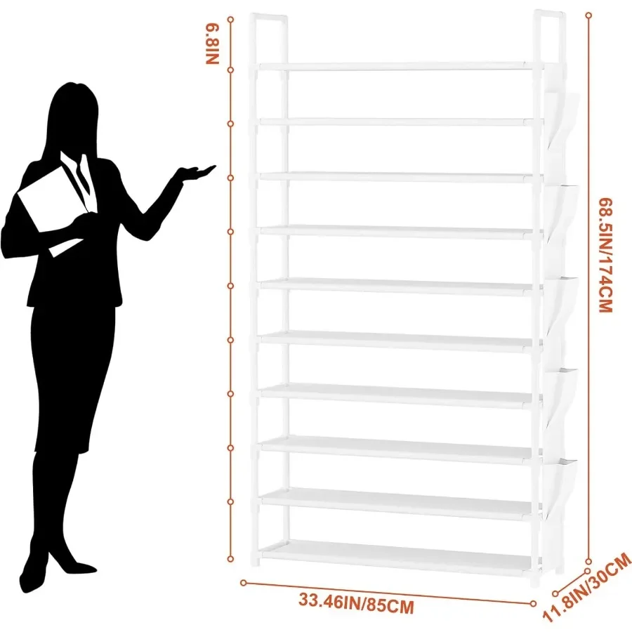 Tall Shoe Rack 10 Tier Shoe Racks Organizer for Closet 4045PairsLarge Capacity Storage Rack for Shoes with 5Hooks Sturdy Metal