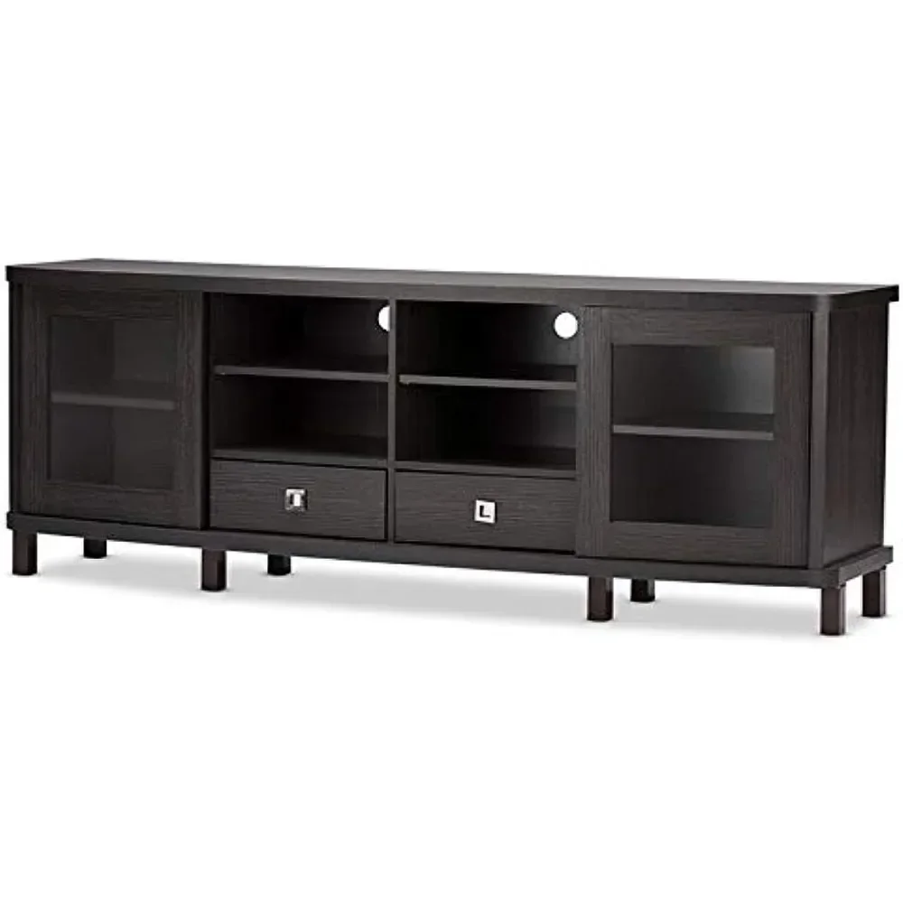 

70-Inch Greyish Dark Brown Wood TV Cabinet with 2 Sliding Doors and 2 Drawers (TV838070-Embosse)