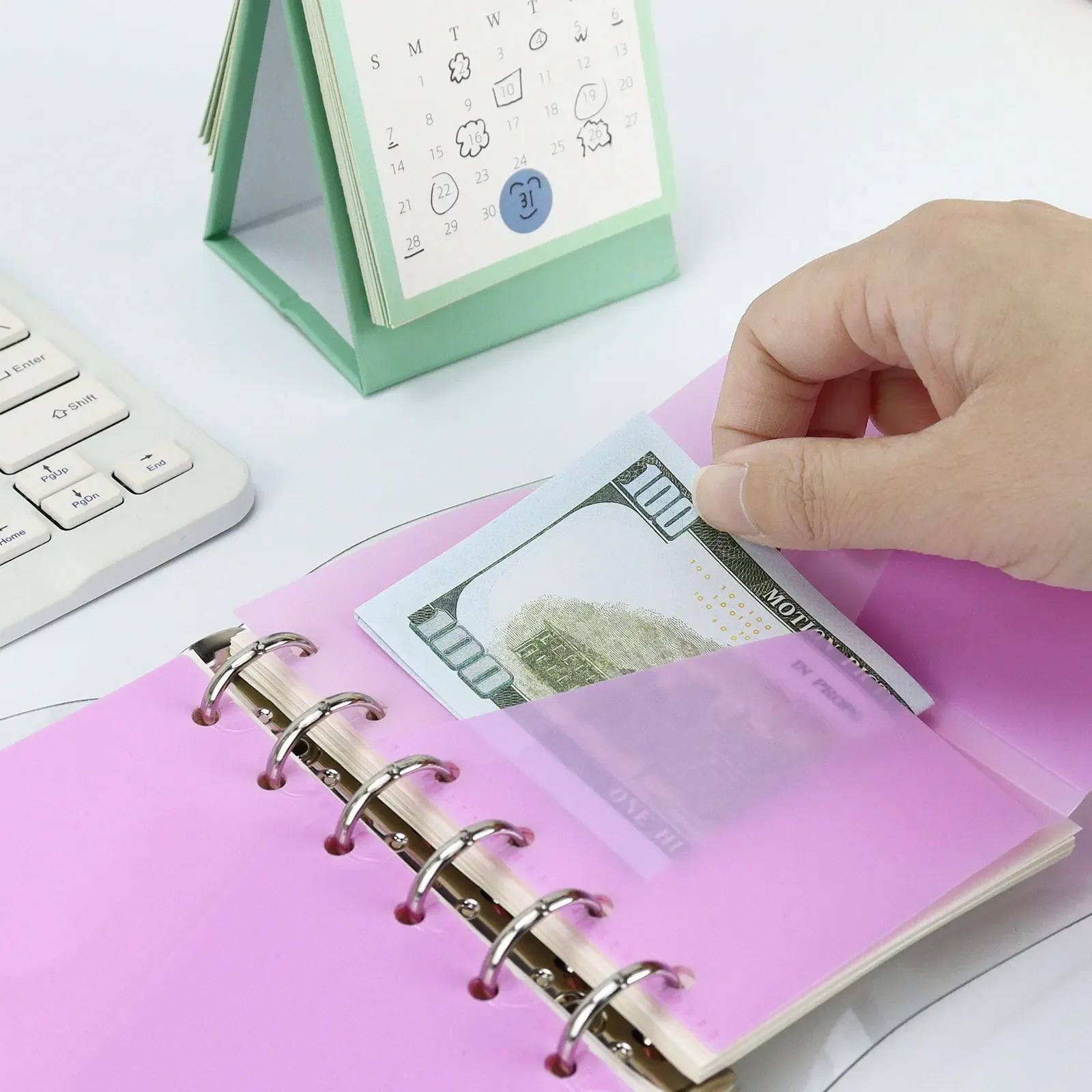 A7 5Pcs Binder Pockets Binder Zipper Folders for 6Ring Notebook Divider Page Waterproof PVC Leaf Document Filing Bag 5