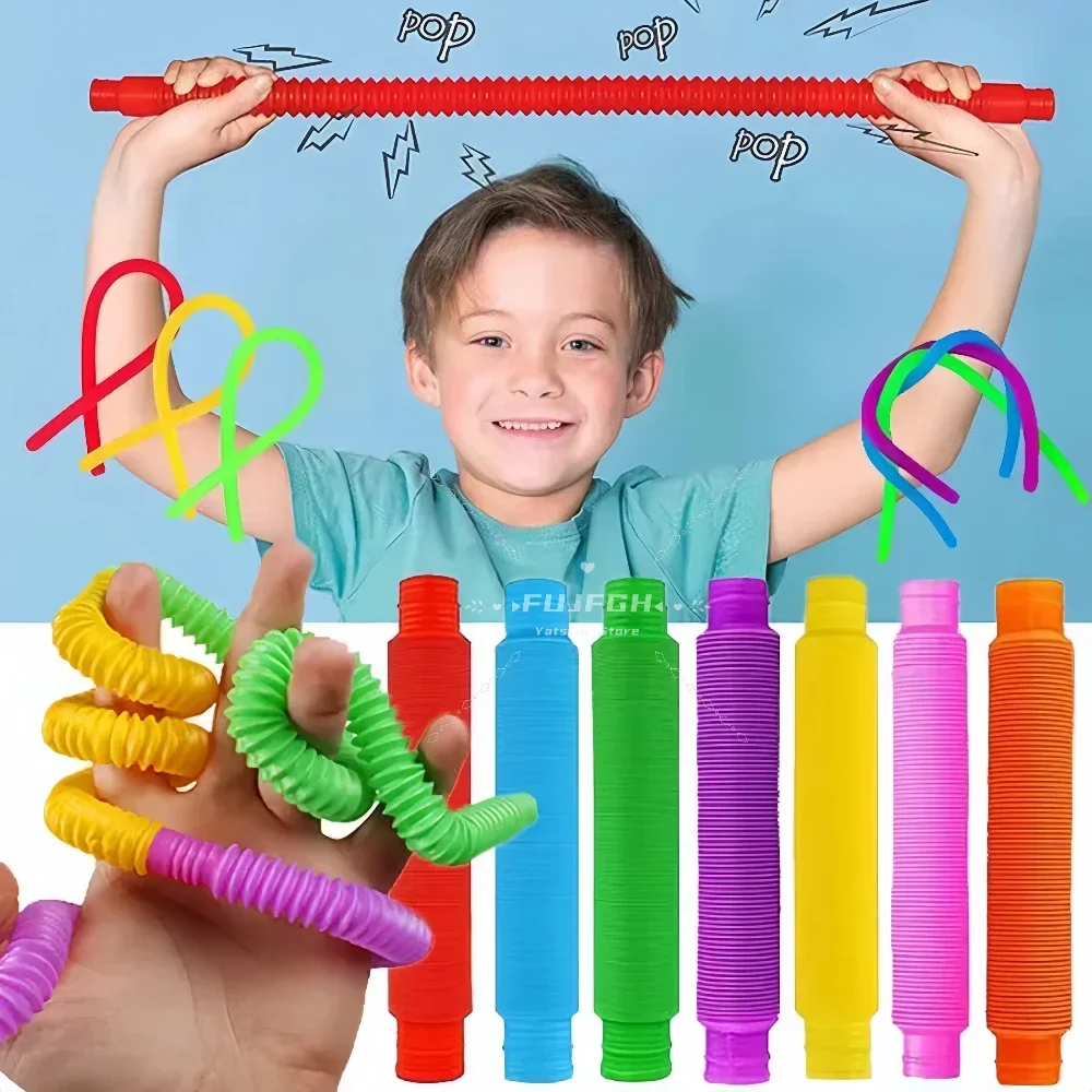 Colorful Pop Tubes Telescopic Fidget Toys Sensory Toy for Stress Anxiety Relief 16-32pcs for Children Adults Learning Toys Gifts fidget toys