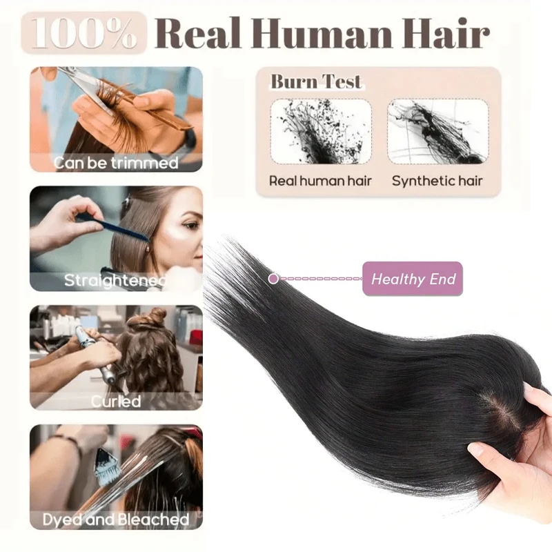 Human Hair Full Hand Made Silk Base Lace Wigs Clip in One Piece Hair Extensions Top Wig Piece Women Natural Scalp Top Base