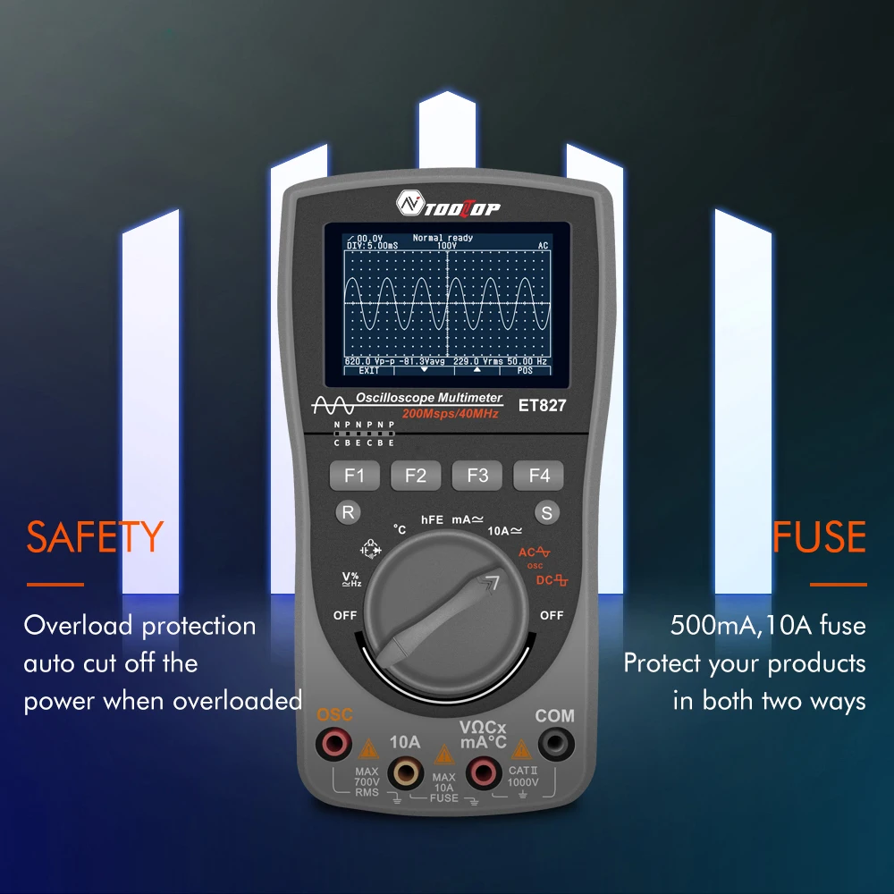 TOOLTOP 2in1 Oscilloscope Multimeter 40Mhz Bandwidth 200MSps Sampling