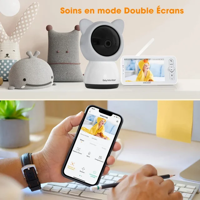 HD 5 Inch LCD Baby Monitor Two Way Talk PTZ Camera Remote Control And View Built-in Lullabies Temperature Test For New Born Baby 2