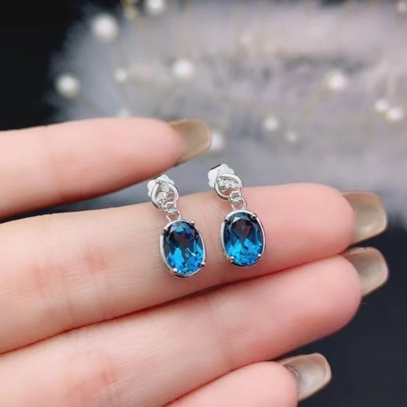 

Women's Earrings 925 Sterling Silver Natural Blue Topaz Gems Girls Birthday Gift Sales & Free Shipping Clearance Sales