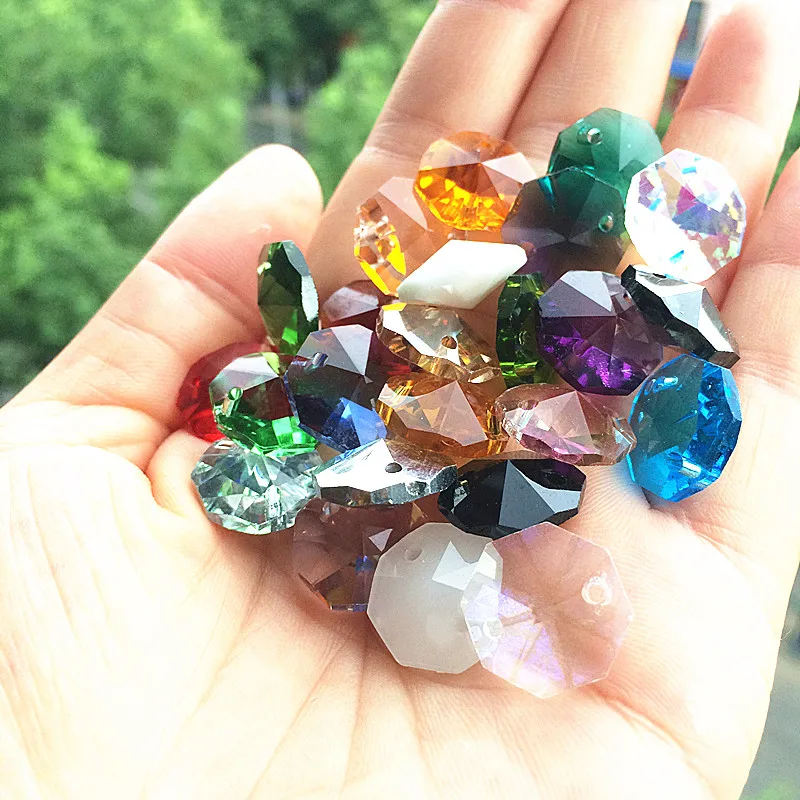 K9 Crystal Chandelier Octagon Beads (Free Jump Rings) Multicolor in 2 holes Cut&Faceted Glass 14mm Strand Garland Curtain Beads