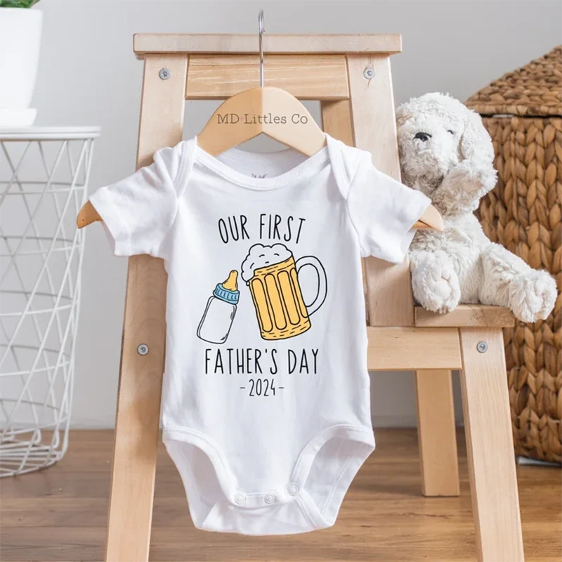 

2024 BesserBay Personalized Funny Our First Father's Day Cotton Onesie First Fathers Day Gift From Baby Baby Shower Decoration