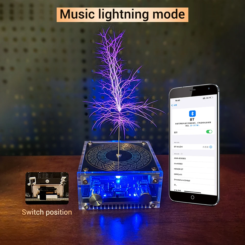 MTC Dual-Mode Musik-Tesla-Spule mit Bluetooth RGB-Lichtring, Einstellbare Bogen-Rhythmus-Synchronisation für Audiovisuelle Technik-Shows – Detail 14
