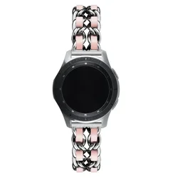 Luxurious Leather and Metal Watch Bracelet - 20mm/22mm Band for 22mm watch band (06 silver pink sand)
