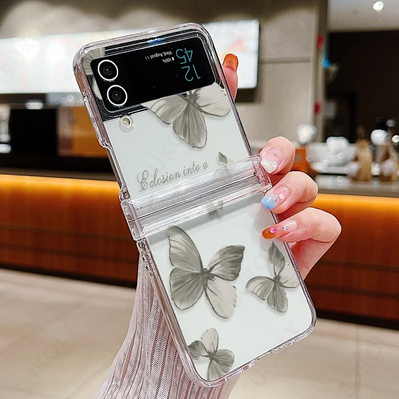 Butterfly Pattern Clear Folding Phone Case - Transparent Hard Cover