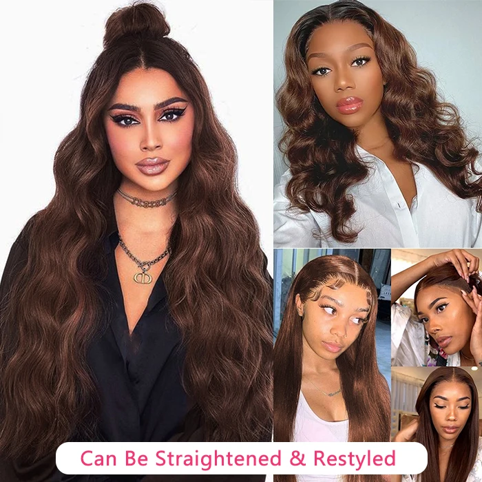 Human Hair Bundles 10-32" Chestnut Colored Body Wave Hair Weave Bundle 1/3 PCS Human Hair Weaving #4 Chocolate Brown Remy Extensions For Women