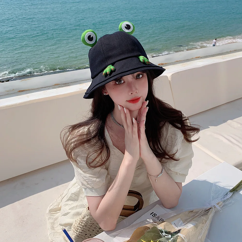 winter bucket hat womens Woman Girl Frog Cartoon Fisherman Hat Spring Autumn Foldable Bucket Hat Camping Cycling Running Sunhat Cute Couple Street Cap supreme bucket hat