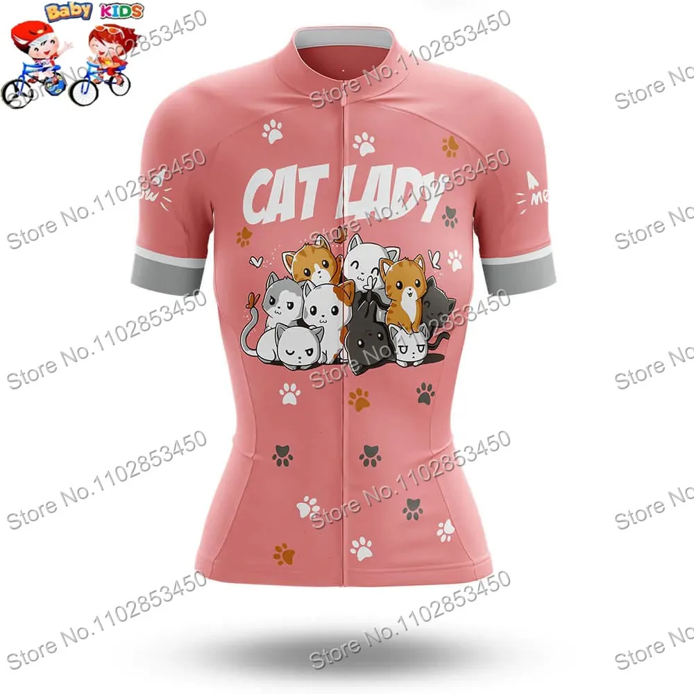 2023 Kids Funny Cartoon Cat Cycling Jersey Set Summer Short Sleeve Girls Clothing Kits Children Road Bike Tops Bicycle Suits MTB 6
