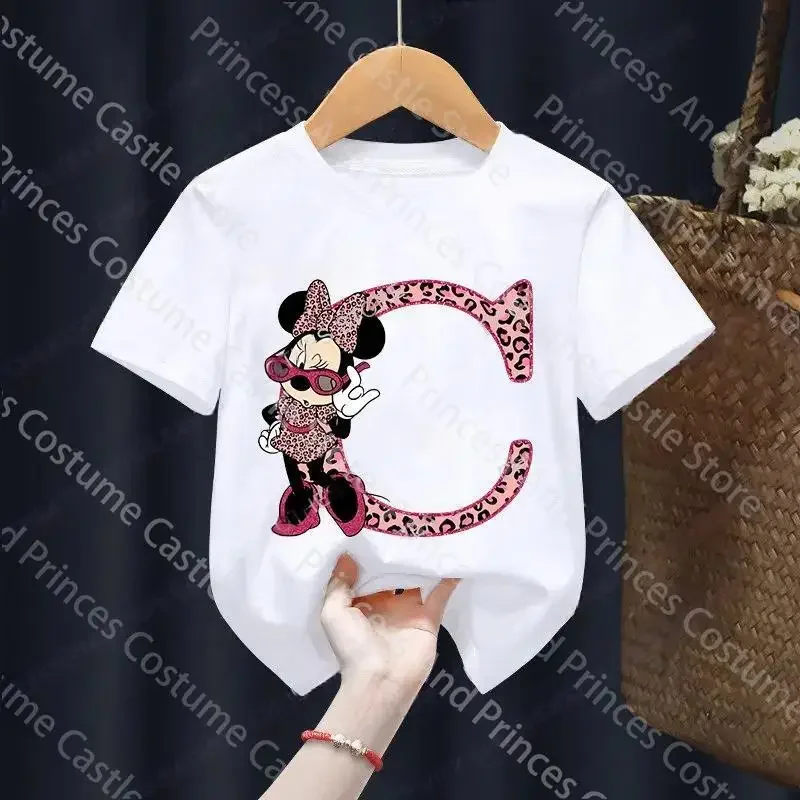 Letter A-Z Minnie Children  T-Shirts Name Combination Disney Kawaii Cartoons Clothes Kids Little Boy Girl Tee Shirts Casua 4