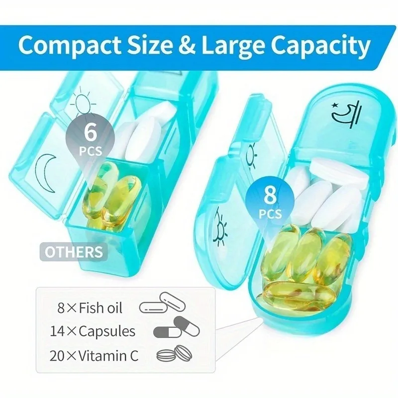 Portable Travel Pill Organizer with Large 7-Day Compartments for Vitamins and Medications