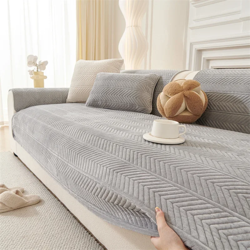 Geometry Pattern Thicken Sofa Cover Universal Soft Velvet Sofa Cushion Non-slip Couch Towel Mat for Living Room Four Seasons
