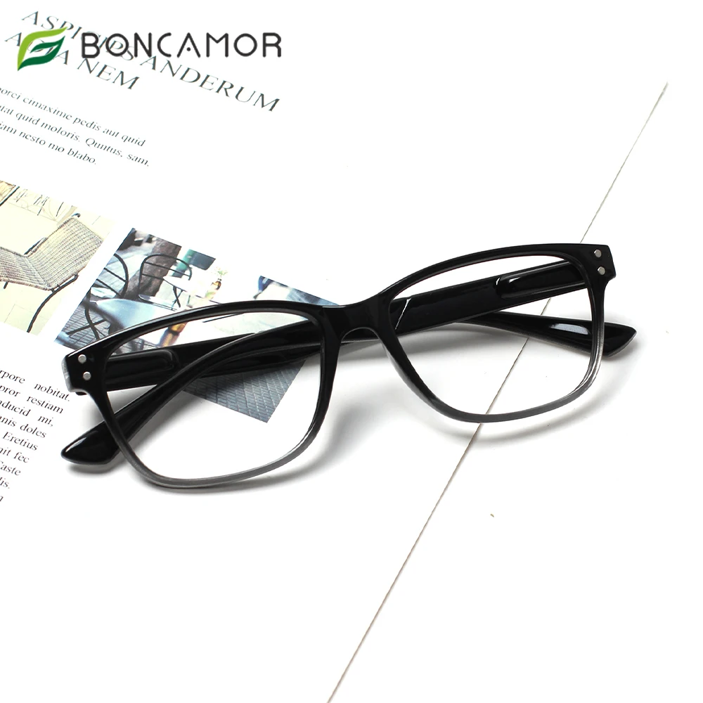 

Boncamor Reading Glasses Blue Light Blocking Spring Hinge Men and Women Rectangular Frame Computer Eyeglasses with Diopter 0~400