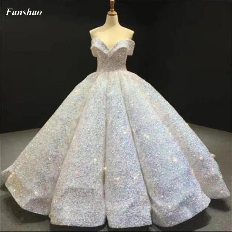 Fanshao wd220 Quinceanera Dresses Off The Shoulder V Neck Vestido Shiny Ruched Lace Up For 15 Girls Ball Gowns Prom Princess