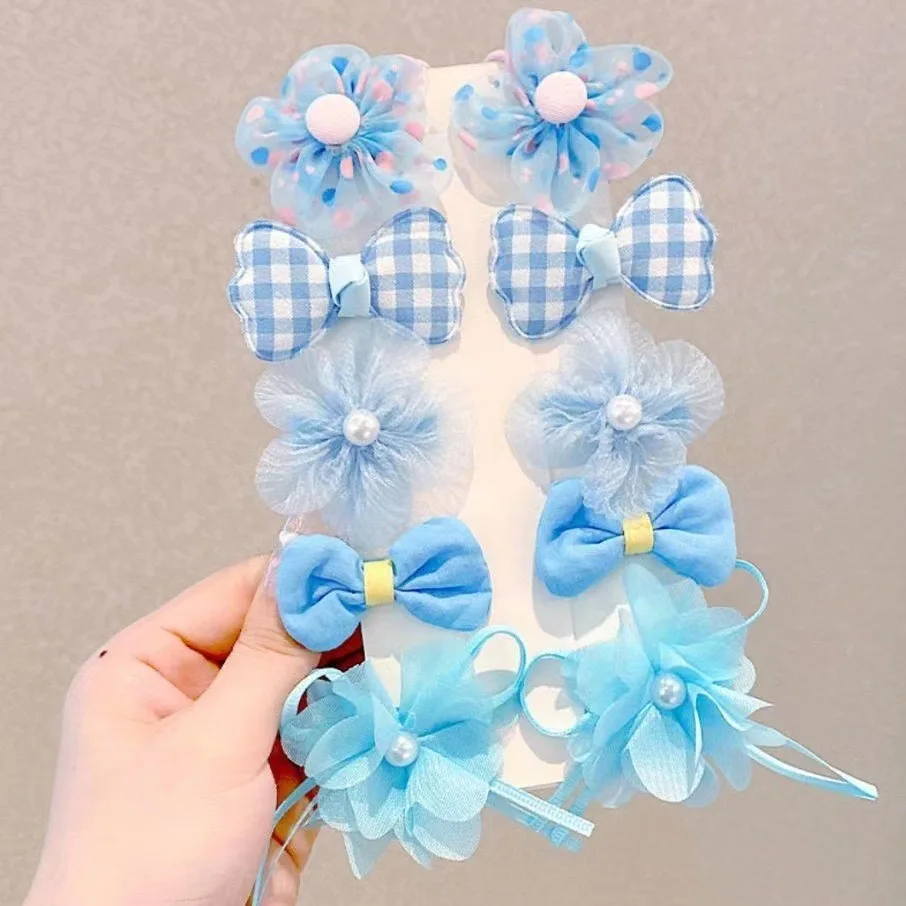 Hair Clips 10 Pcs/Set Fantasy Themed Flower and Bow with Mesh and Iron Embellished with Spikes for Girls Ages 3-6 Years