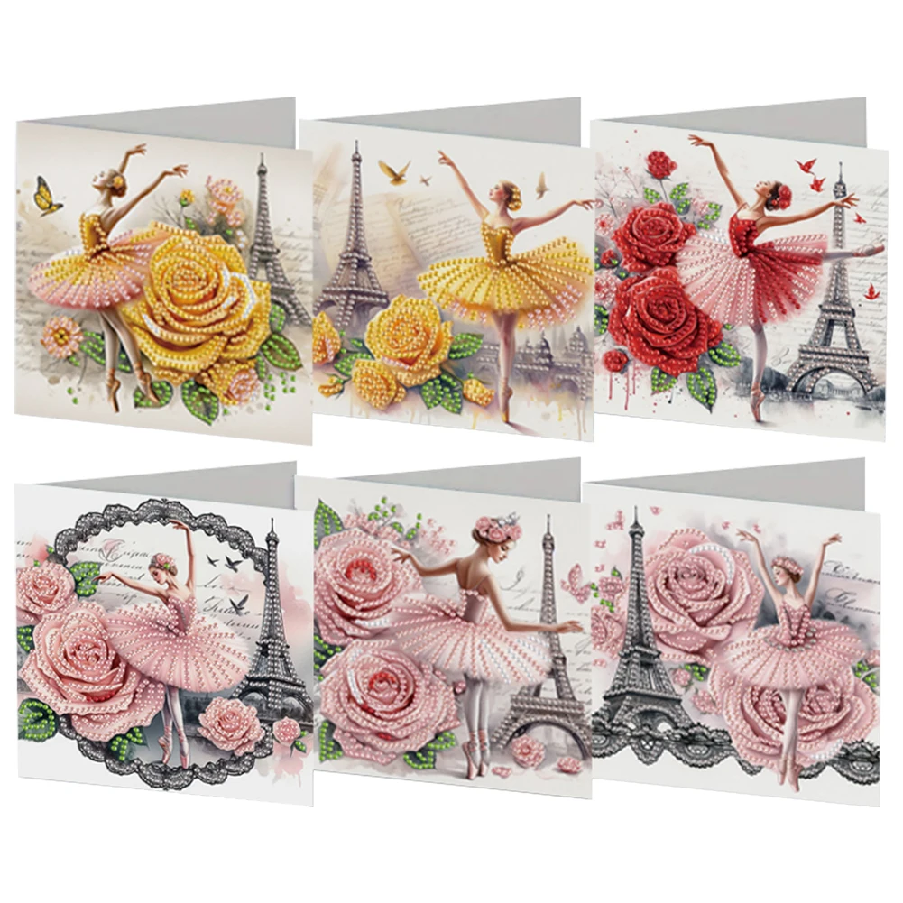 6Pcs Ballet Animals Faith Diamond Birthday Blessing Card Rinestone Embroidery Arts Craft Cards Kit Birthday Gift for Friend