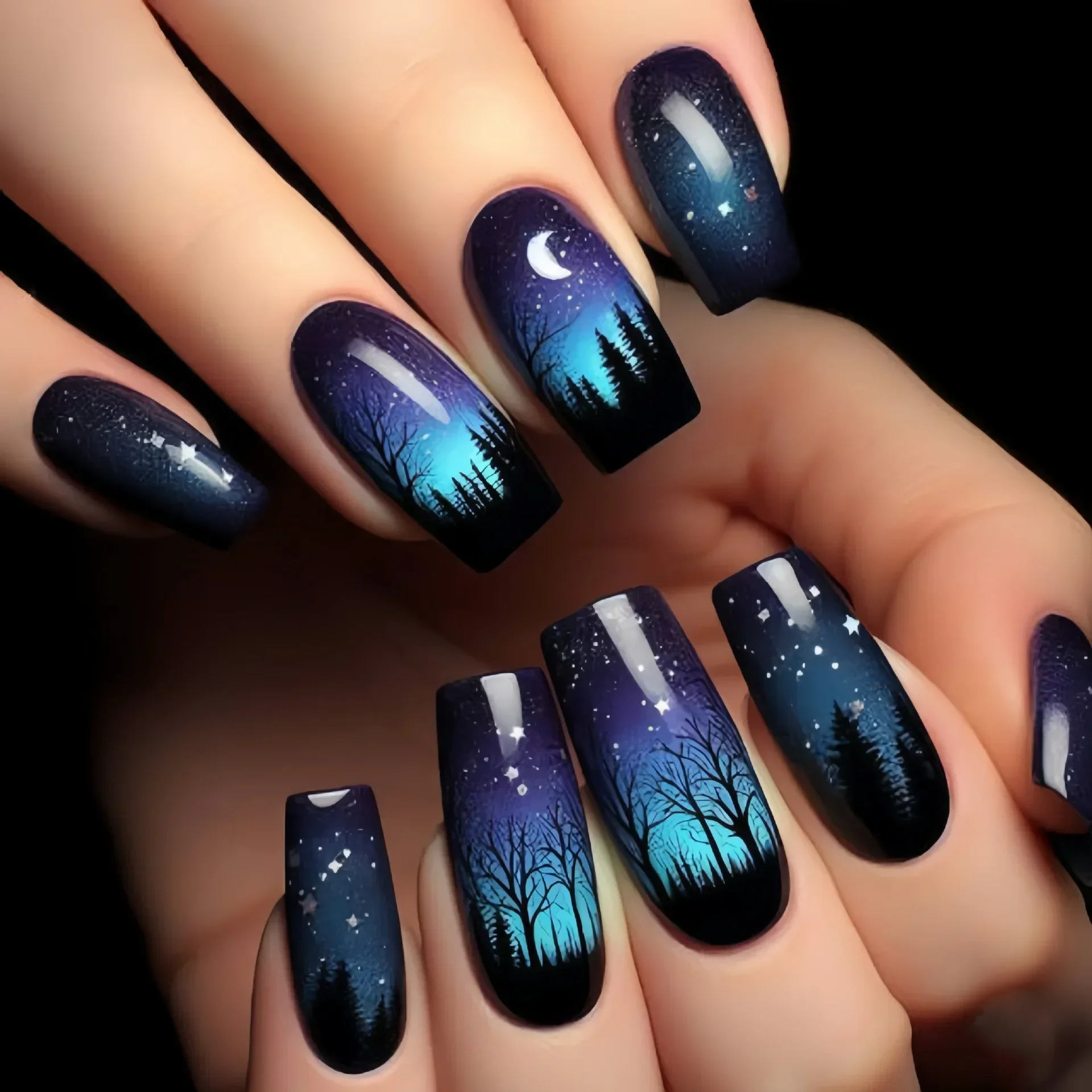 Ladder-Shaped Floral Ombre French Press-On Nails with Glue Strips - 24 Piece Set