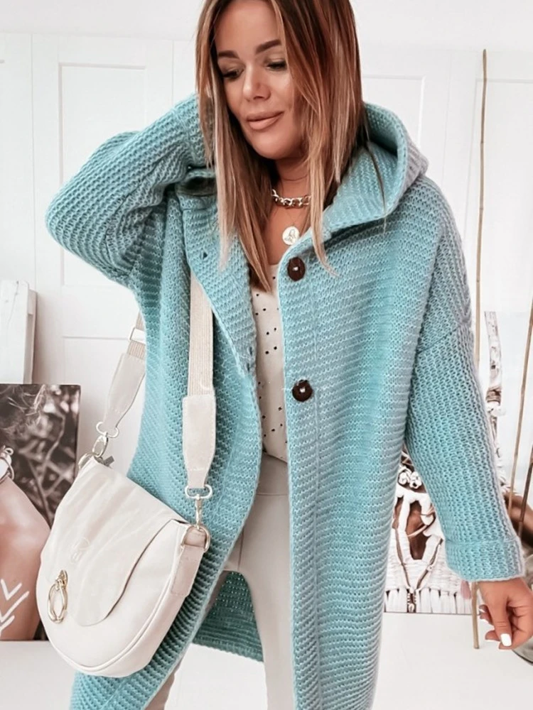 

FSMG Loose Fit Hooded Knit Cardigan Sweater for Women Solid Color Casual Fashion Plus Size Autumn Winter Warm women's Clothing