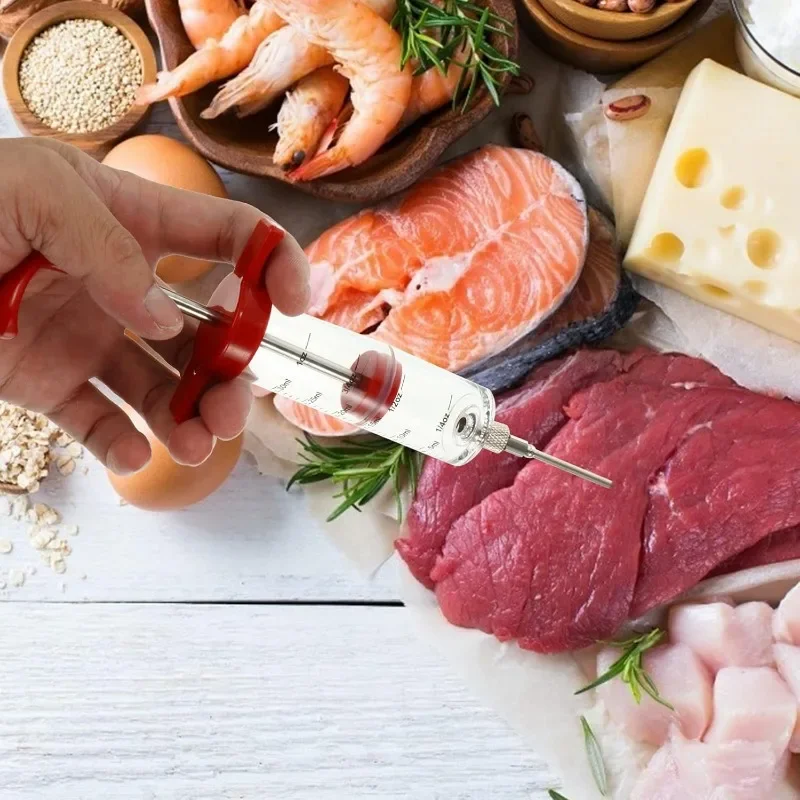 Stainless Steel Meat Injector Syringe Kit Marinade Flavor Injector for BBQ Grill Turkey Chicken Roast Cooking Tool with Needle