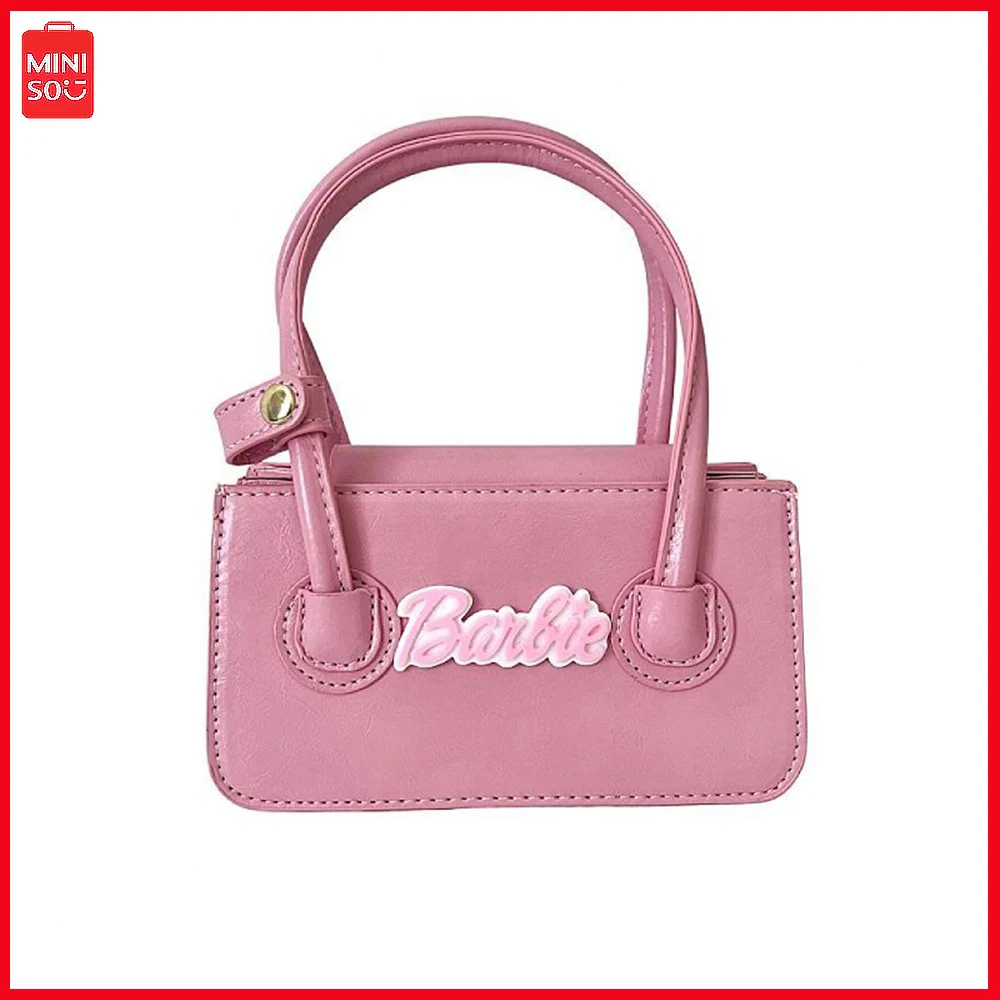 

New Miniso Barbie Original Y2K Millennial Spice Bag Pink Barbie Mini Tote Casual Alphabet Crossbody Bag for Women Birthday Gift