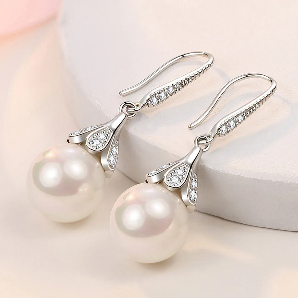 CHSHINE 925 Sterling Silber Natürliche Weiße 12 MM Perle Ohrringe Für Frauen Hochzeit Verlobung Mode Schmuck – Detail 4