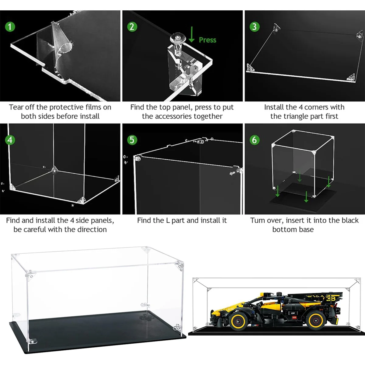 Acrylic Display Box 1:10 scale Suitable for 1:10 scale Model Cars Airplanes Building Block Toys