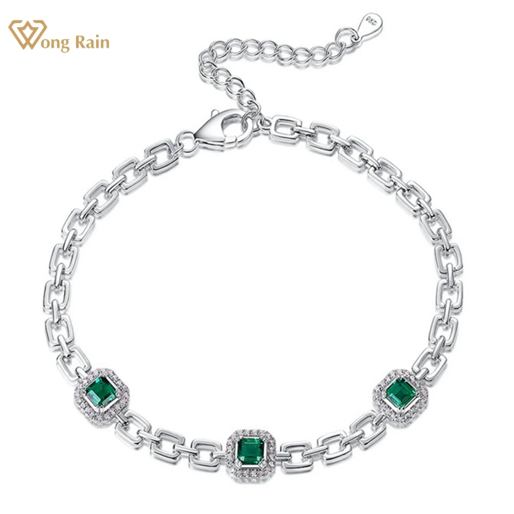 

Wong Rain 100% 925 Sterling Silver Asscher Cut 4*4 MM Emerald High Carbon Diamond Gemstone Bracelets for Women Jewelry Wholesale