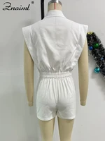 Znaiml Elegant White Patchwork Rompers Playsuits Women Lapel Sleeveless Slim Shorts Jumpsuits Hollow Button Birthday Overalls - Image 6