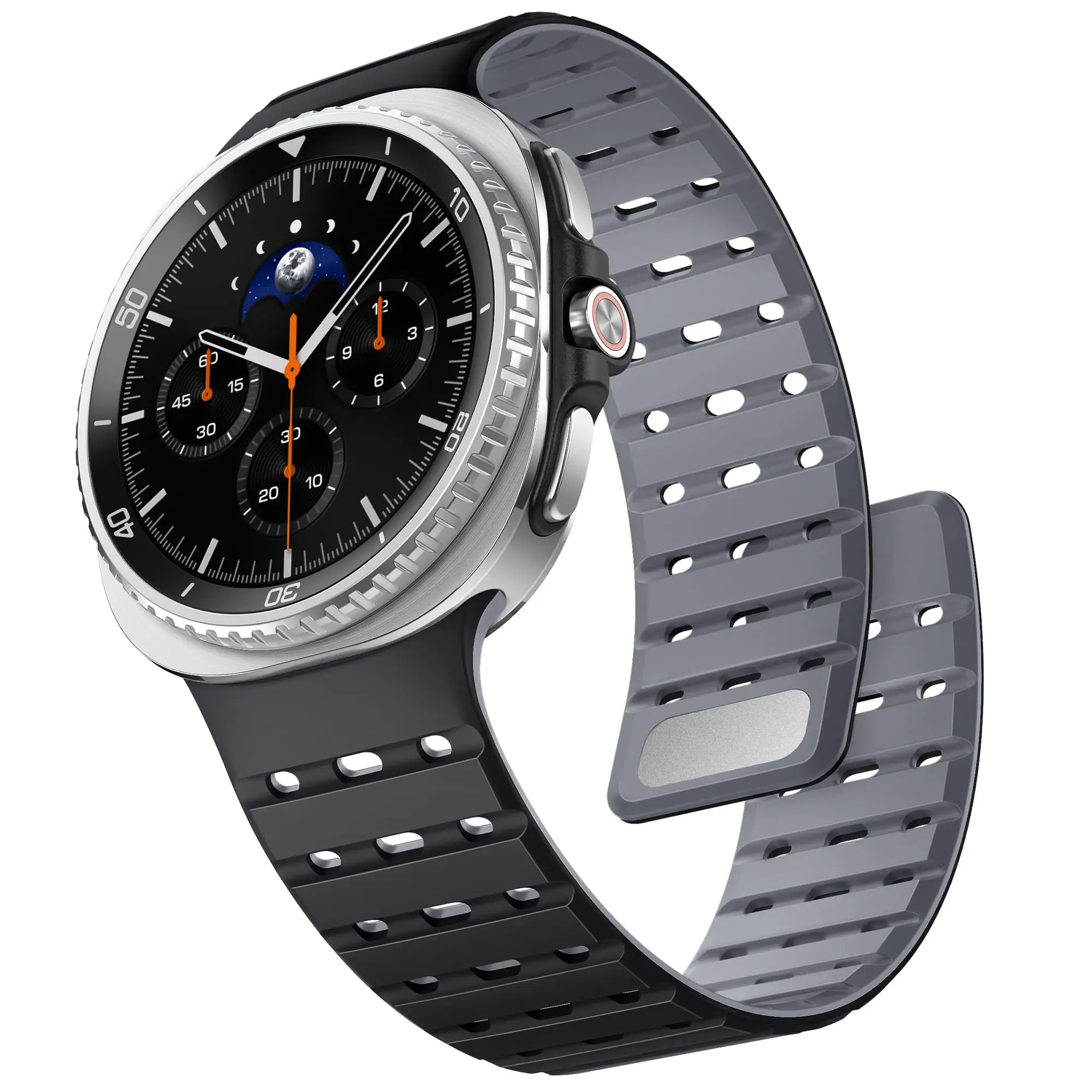 Sport Breathe Magnetic Silicone Watch Band with No-Gap Curved End Design