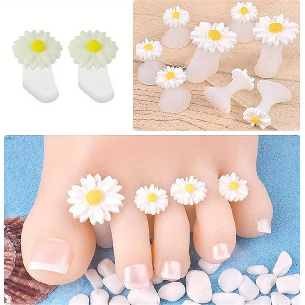 8pcs/set Toe Separators, Silicone Daisy Flower Toe Spacers Stretchers For Nail Polish Nail Art Pedicure Tools, Silicone Spac