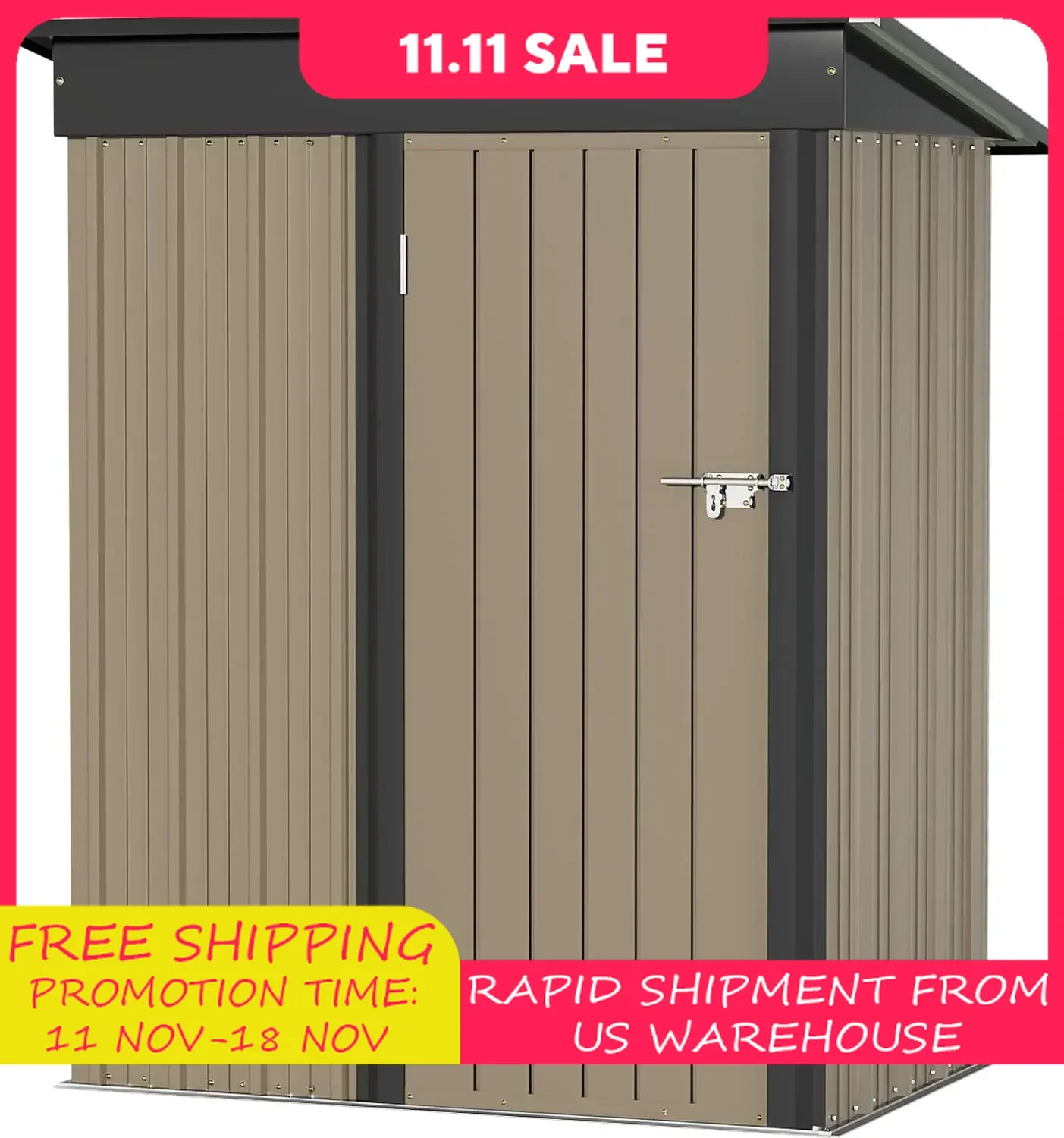 Storage Shed Outdoor Garden Shelter Brown Steel Utility Tool Shed Storage House With Door & Lock Prefabricated Warehouse Sheds
